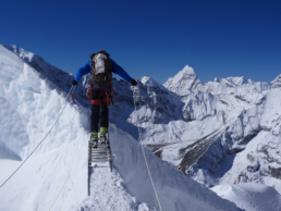 Ladder Crossing Island Peak, Nepal